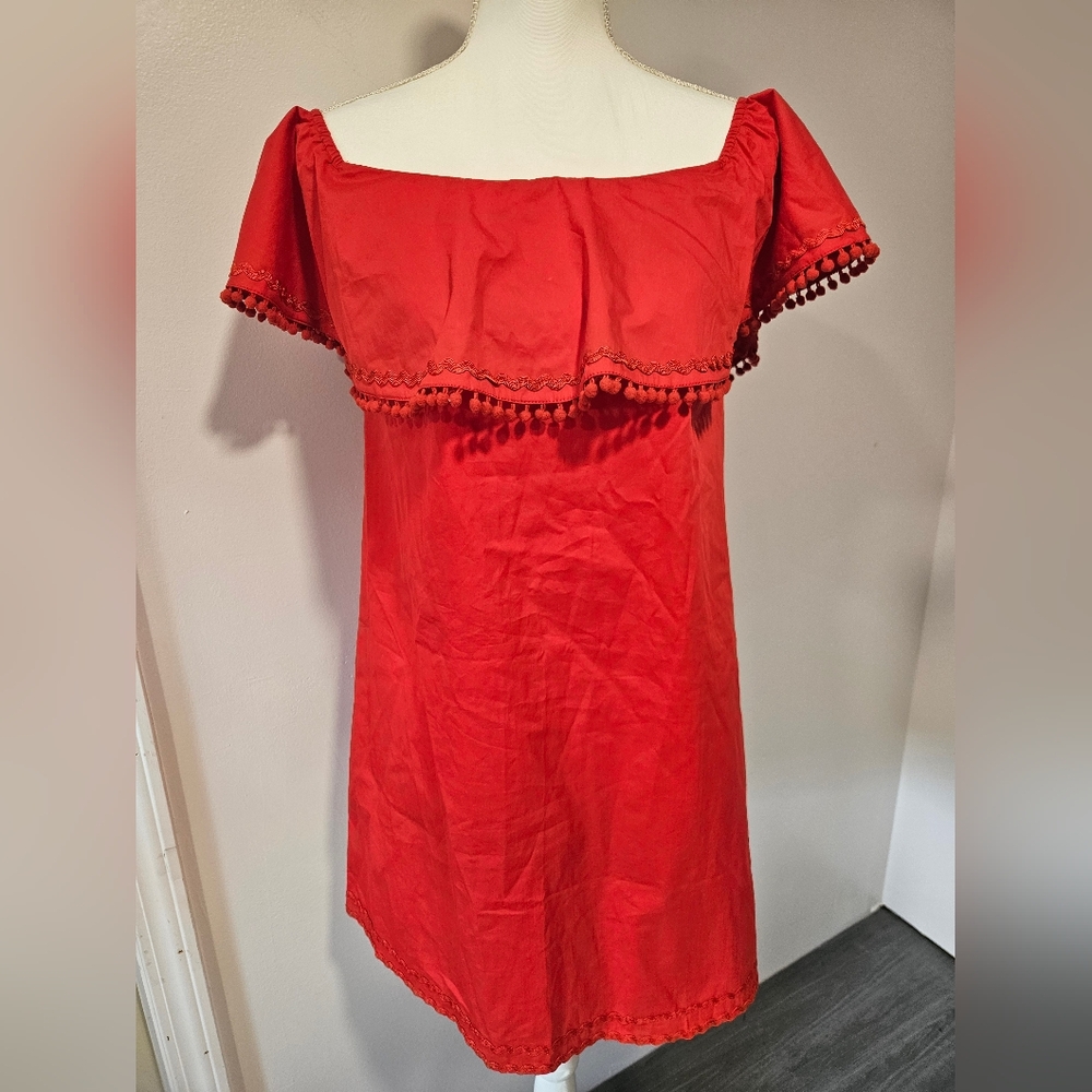 SUGAR+LIPS Candy Apple Red Off Shoulder Ruffled Neck Summer Mini Dress Size XS